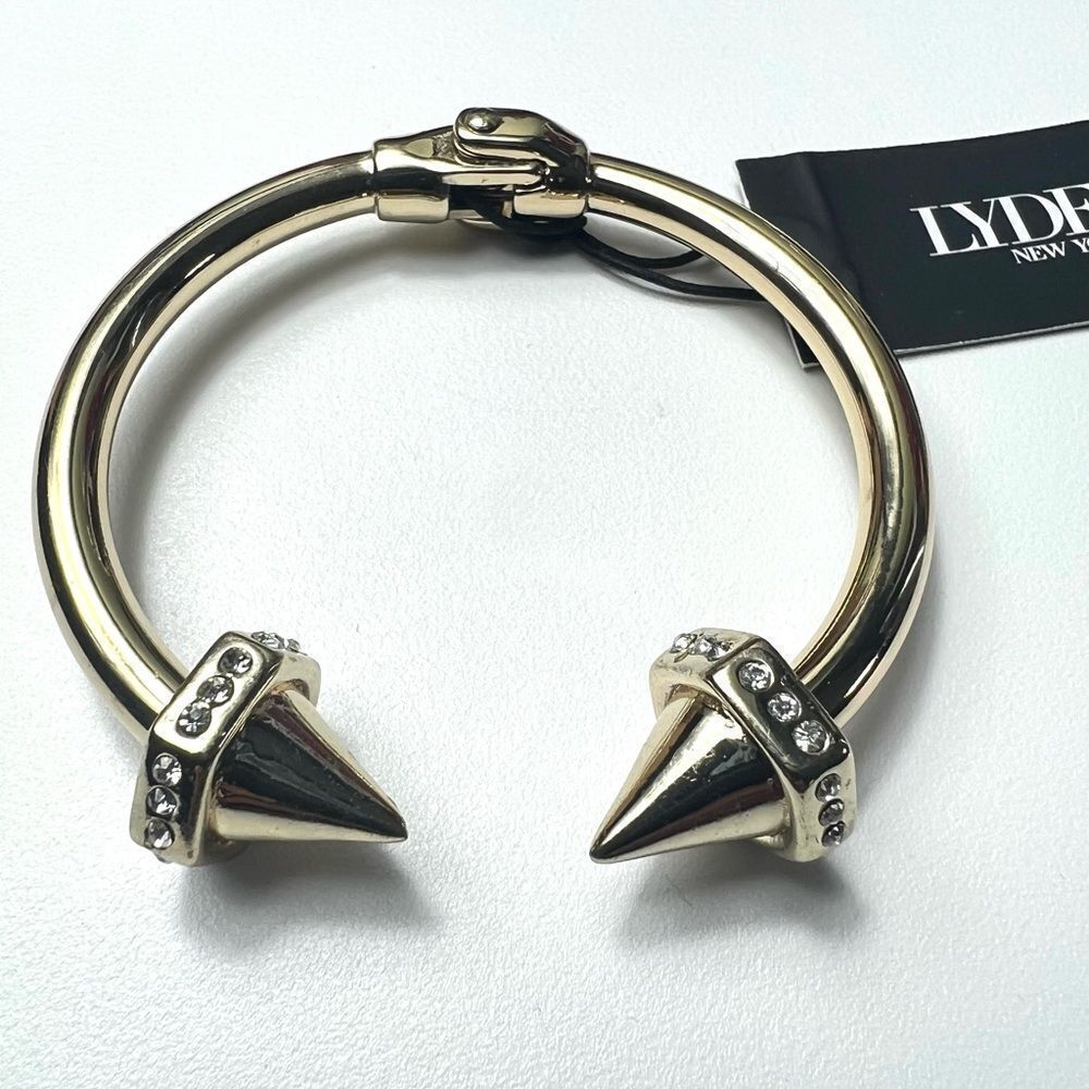 Anthropologie Lydell New York Goldtone Spike & Crystal bangle hinge bracelet NWT